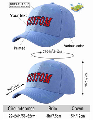 Custom Sky Blue Red-Navy Curved Eaves Sport Baseball Cap Design for Men/Women/Youth