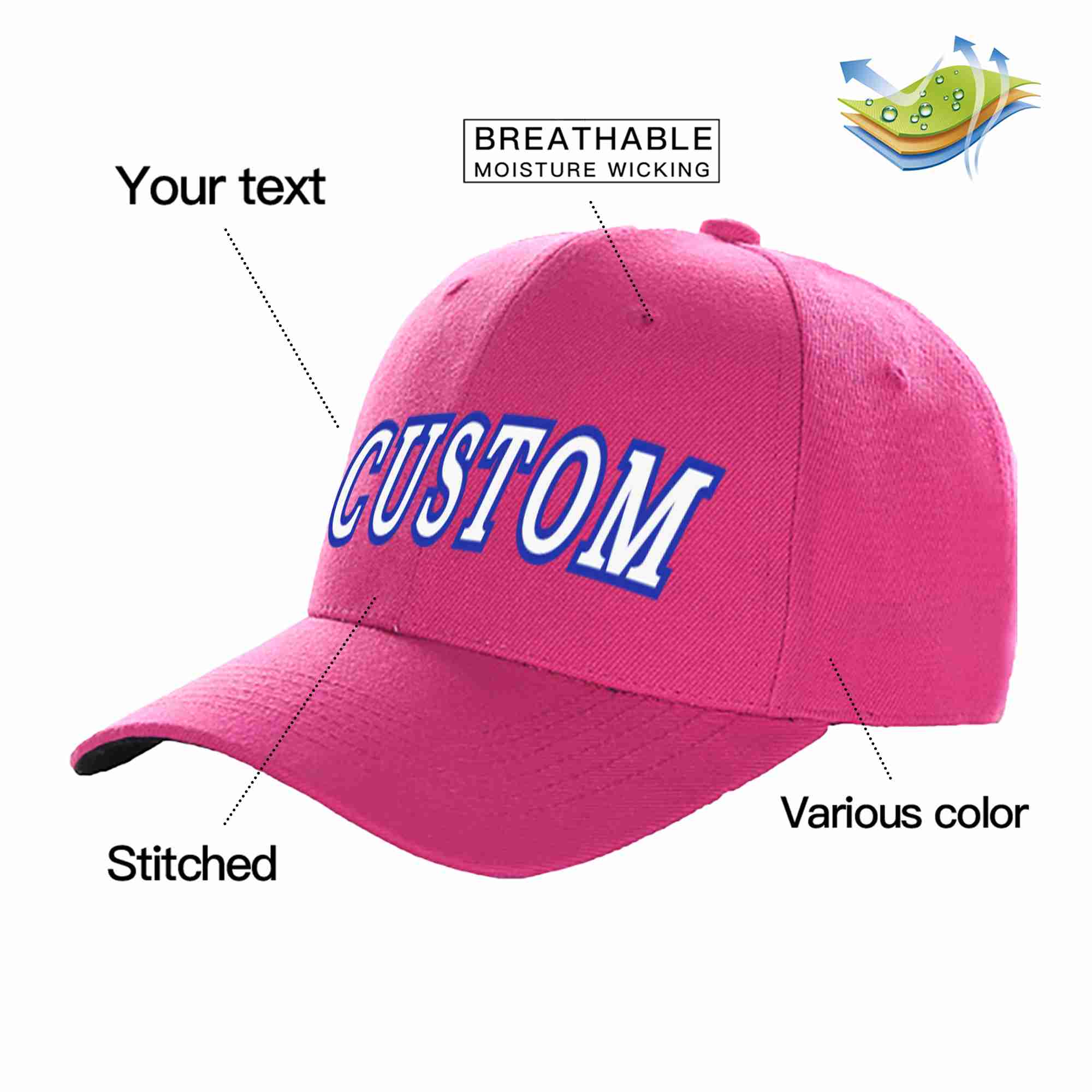 Custom Rose Red White-Royal Curved Eaves Sport Baseball Cap Design for Men/Women/Youth