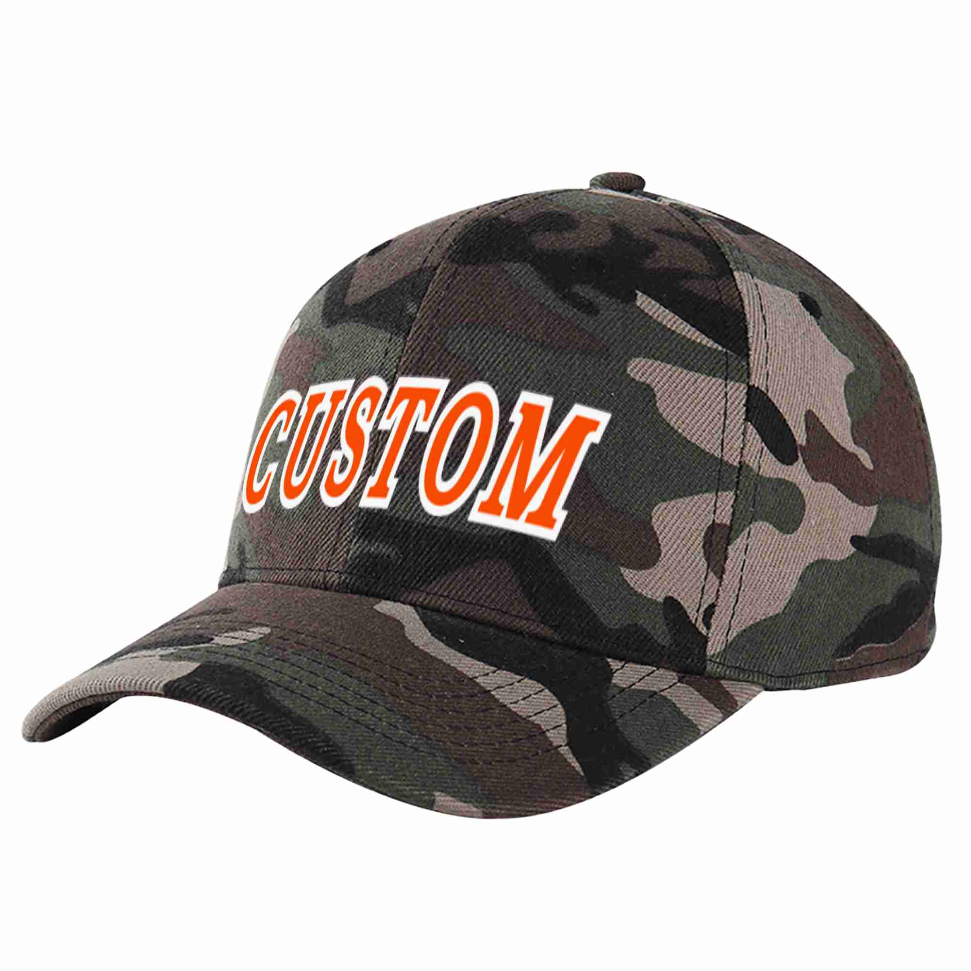 Custom Camo Orange-White Curved Eaves Sport Baseball Cap Design for Men/Women/Youth