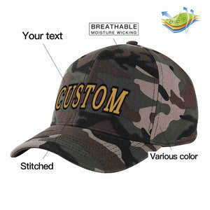 Custom Camo Old Gold-Black Curved Eaves Sport Baseball Cap Design for Men/Women/Youth