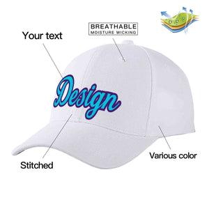 Casquette de baseball incurvée personnalisée, blanc, bleu clair, violet, design sportif