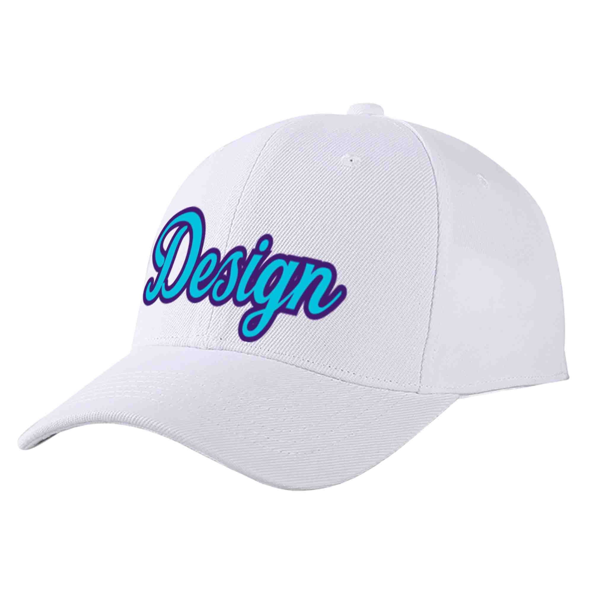 Casquette de baseball incurvée personnalisée, blanc, bleu clair, violet, design sportif