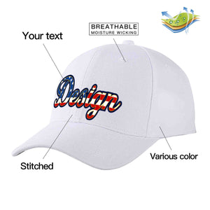 Custom White Vintage USA Flag-Gold Curved Eaves Sport Design Baseball Cap