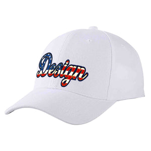 Custom White Vintage USA Flag-Gold Curved Eaves Sport Design Baseball Cap