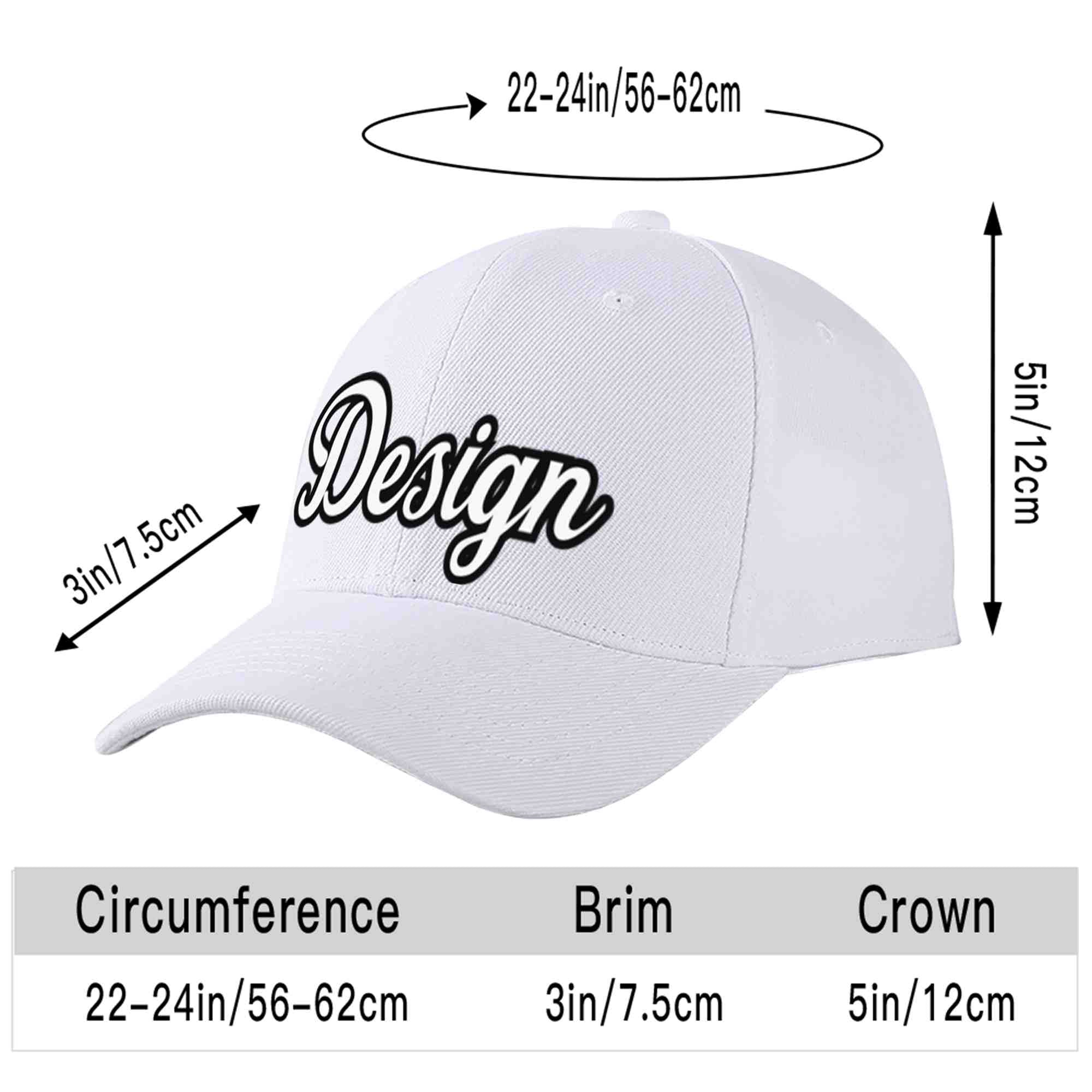 Custom White White-Black Curved Eaves Sport Design Baseball Cap