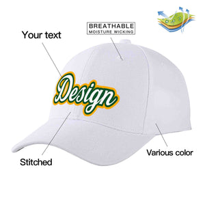 Custom White White-Kelly Green Curved Eaves Sport Design Baseball Cap