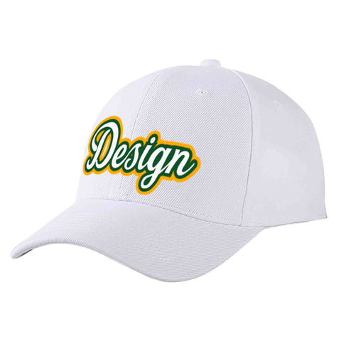 Custom White White-Kelly Green Curved Eaves Sport Design Baseball Cap