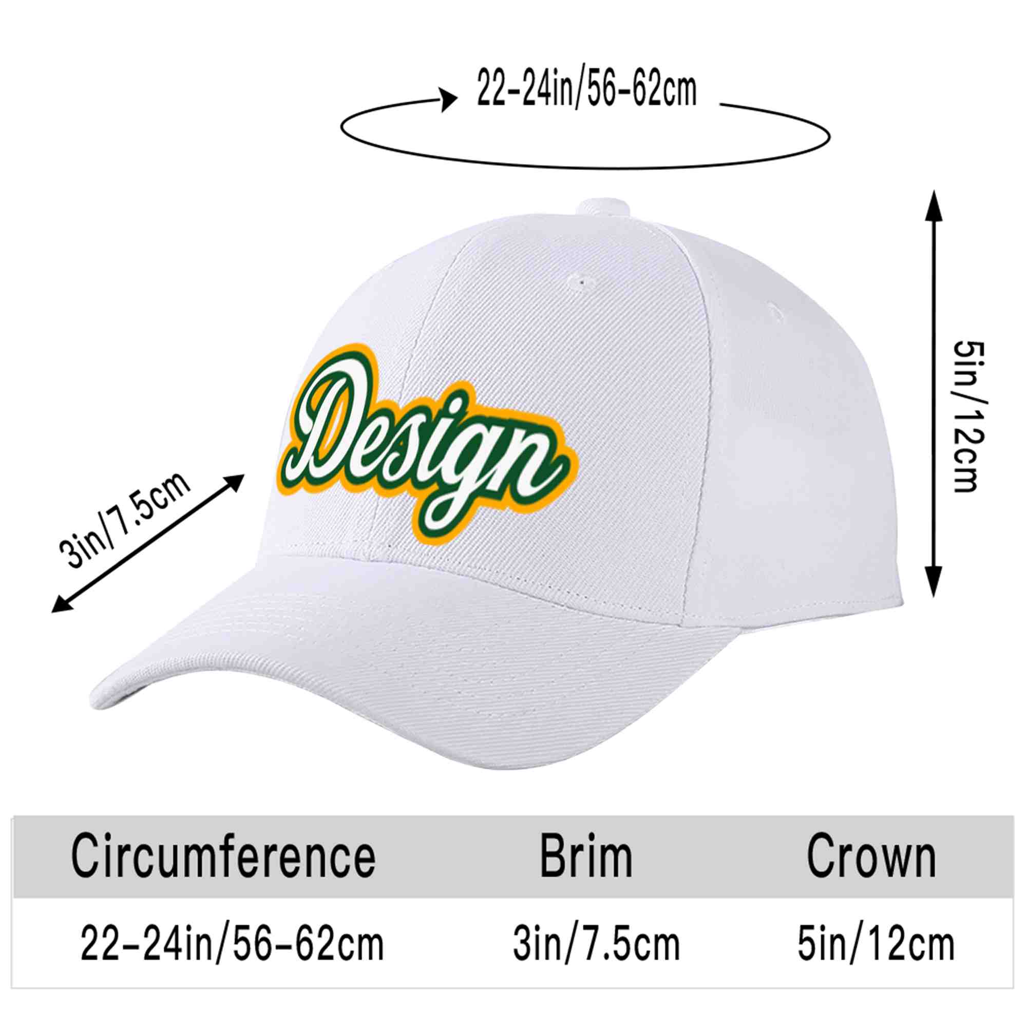 Casquette de baseball personnalisée blanche blanche-vert Kelly incurvée Eaves Sport Design