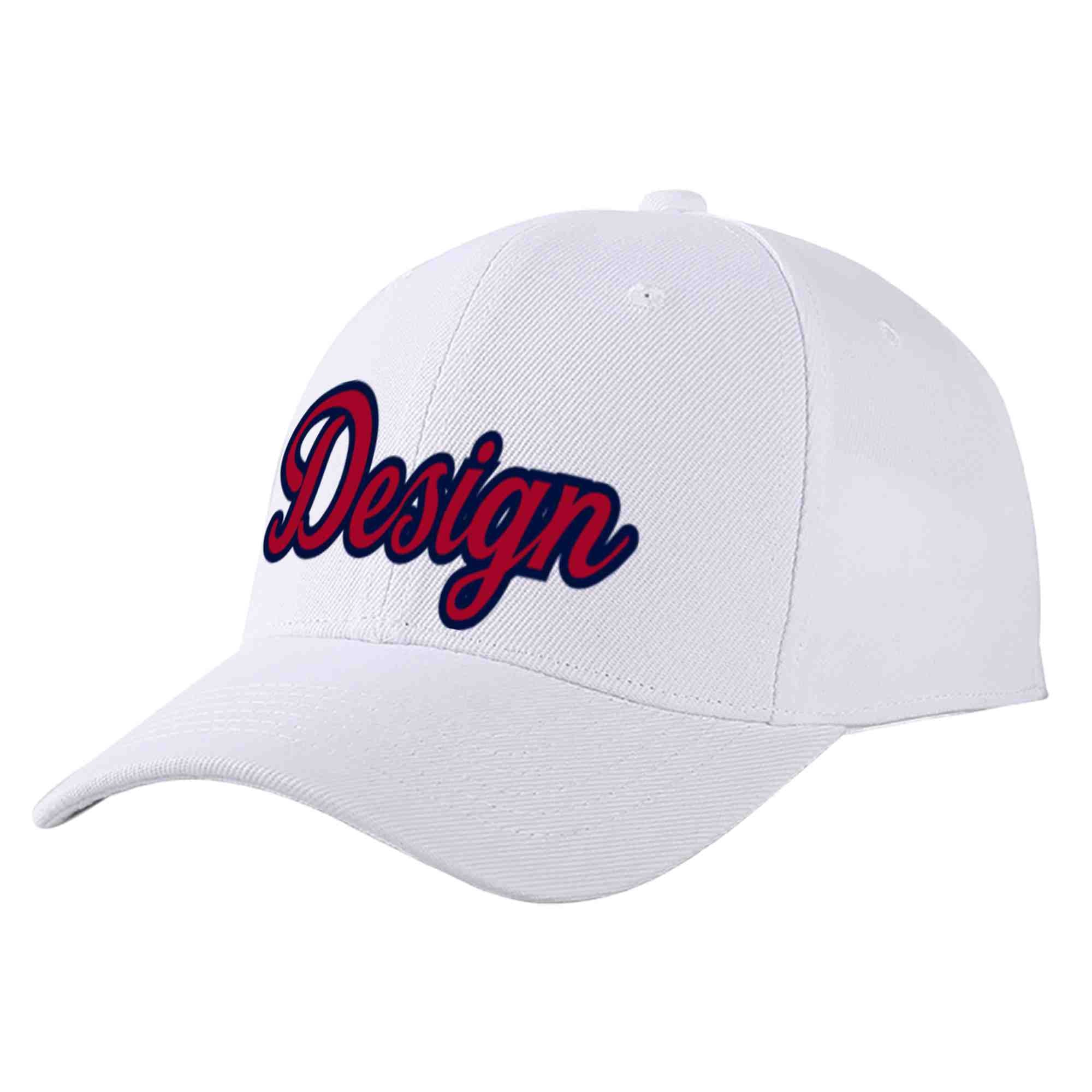 Custom White Red-Navy Curved Eaves Sport Design Baseball Cap