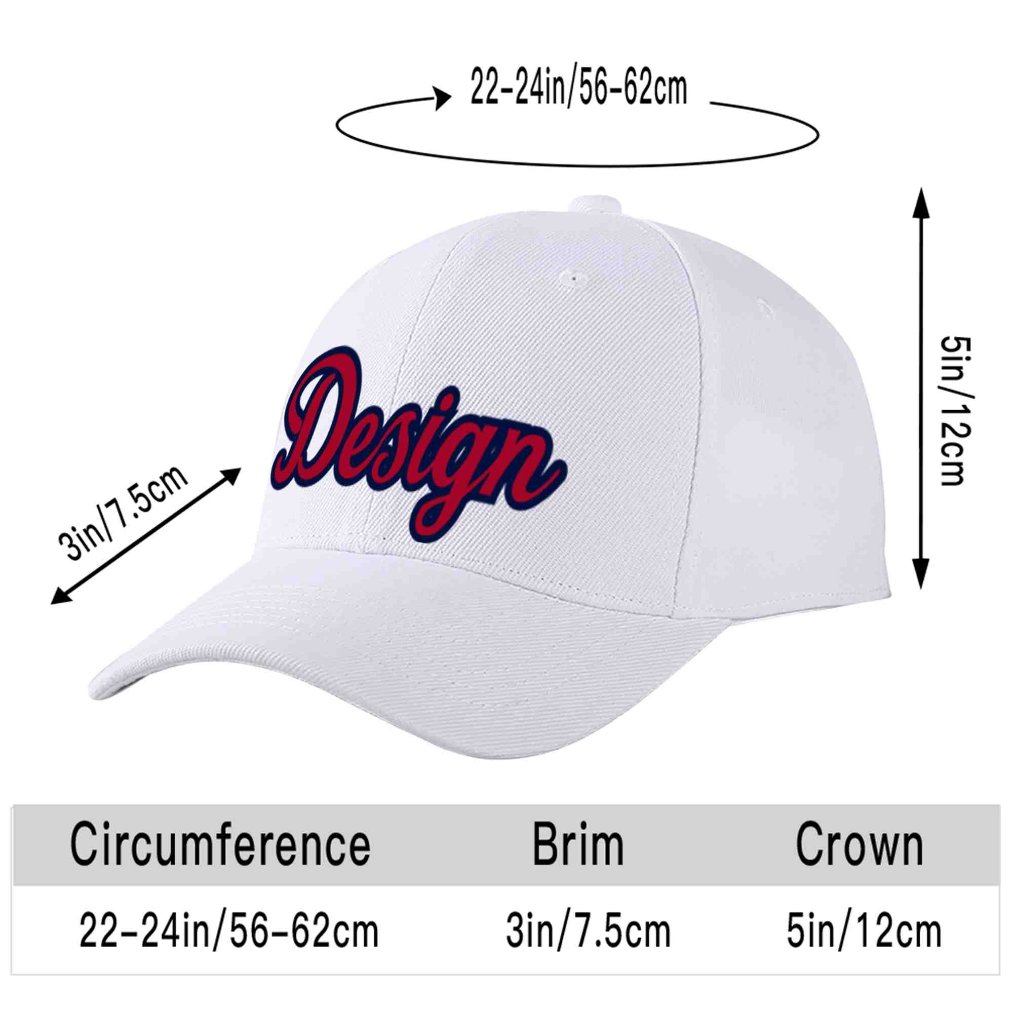 Custom White Red-Navy Curved Eaves Sport Design Baseball Cap