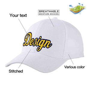 Casquette de baseball personnalisée blanche jaune-marine incurvée Eaves Sport Design