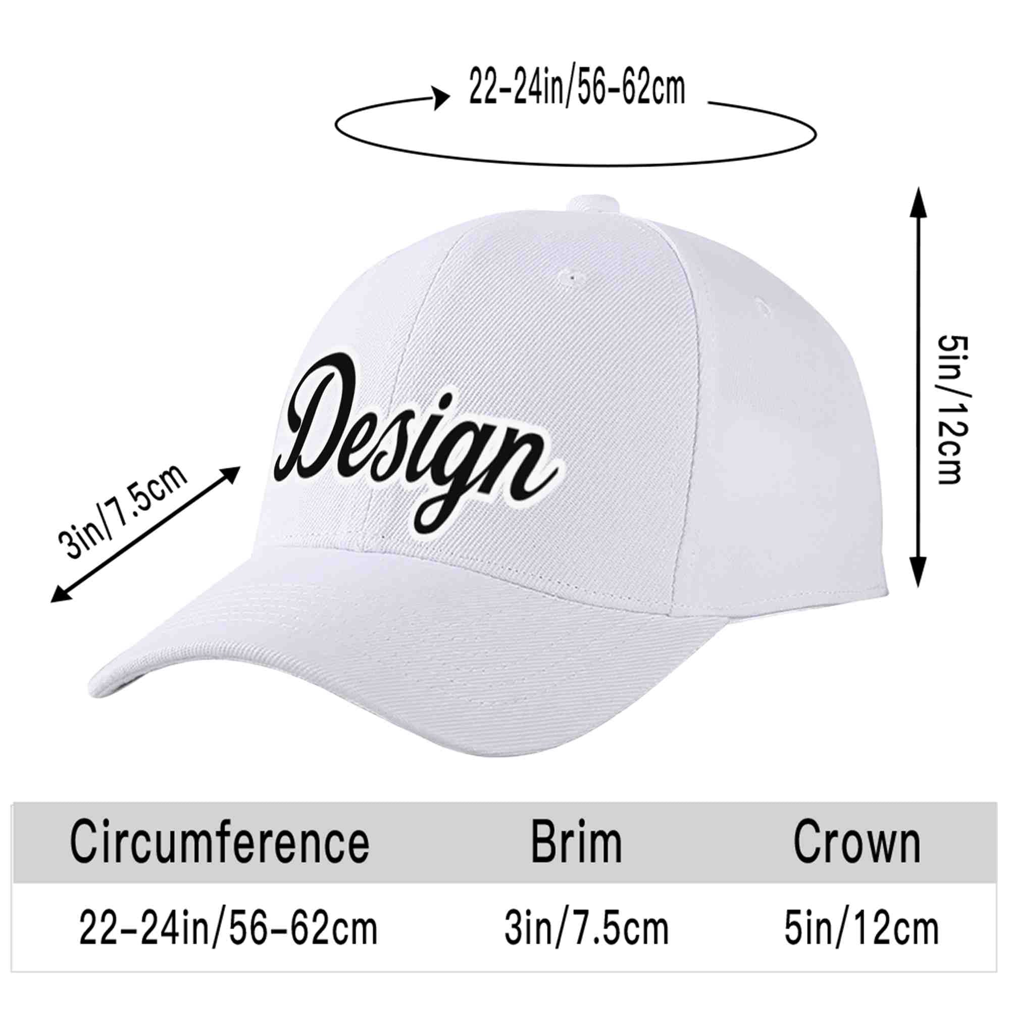 Custom White Black-White Curved Eaves Sport Design Baseball Cap