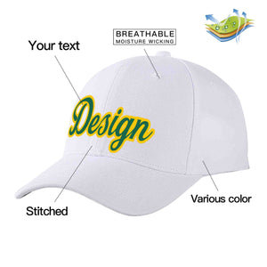 Casquette de baseball personnalisée blanche Kelly vert-jaune courbée Eaves Sport Design