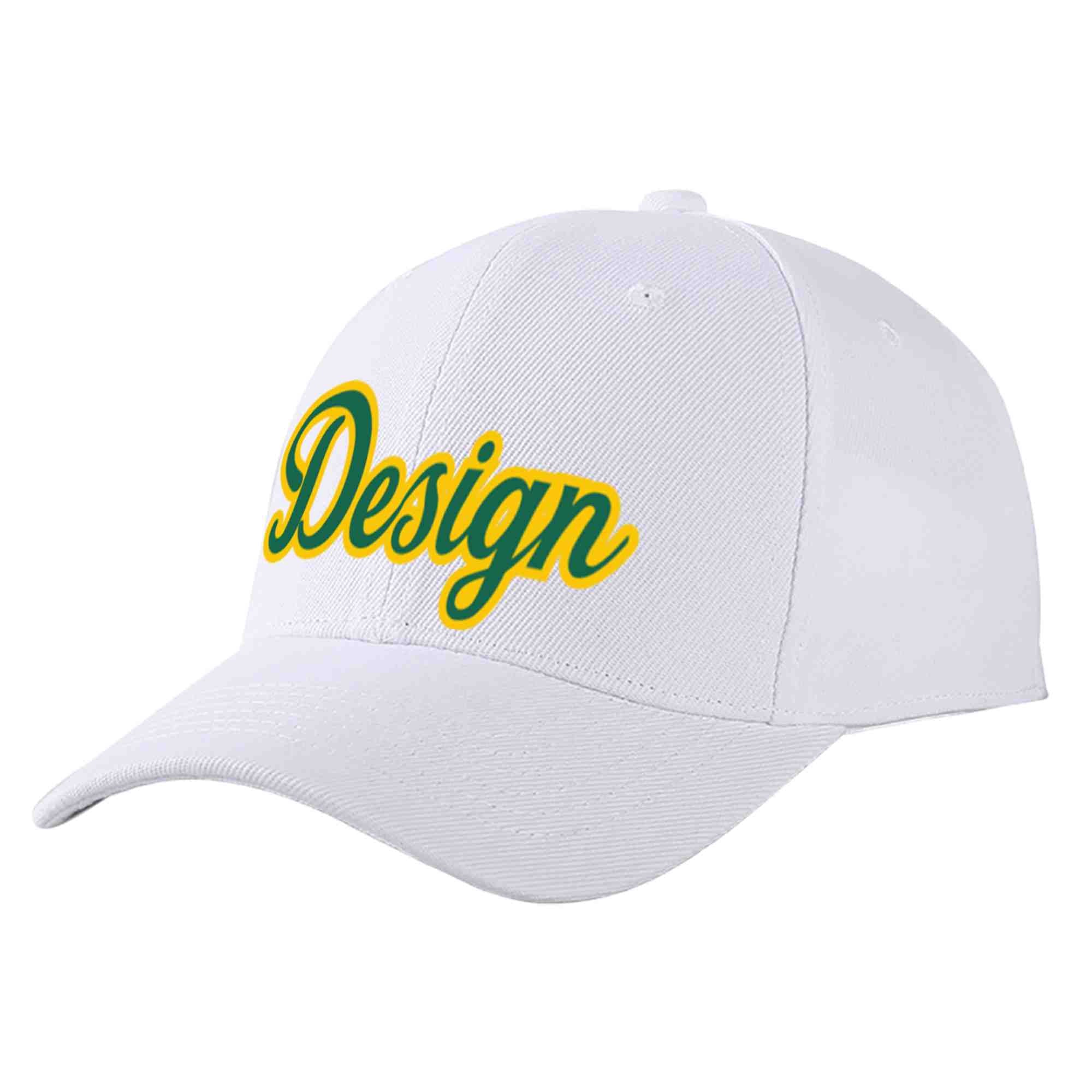 Custom White Kelly Green-Yellow Curved Eaves Sport Design Baseball Cap