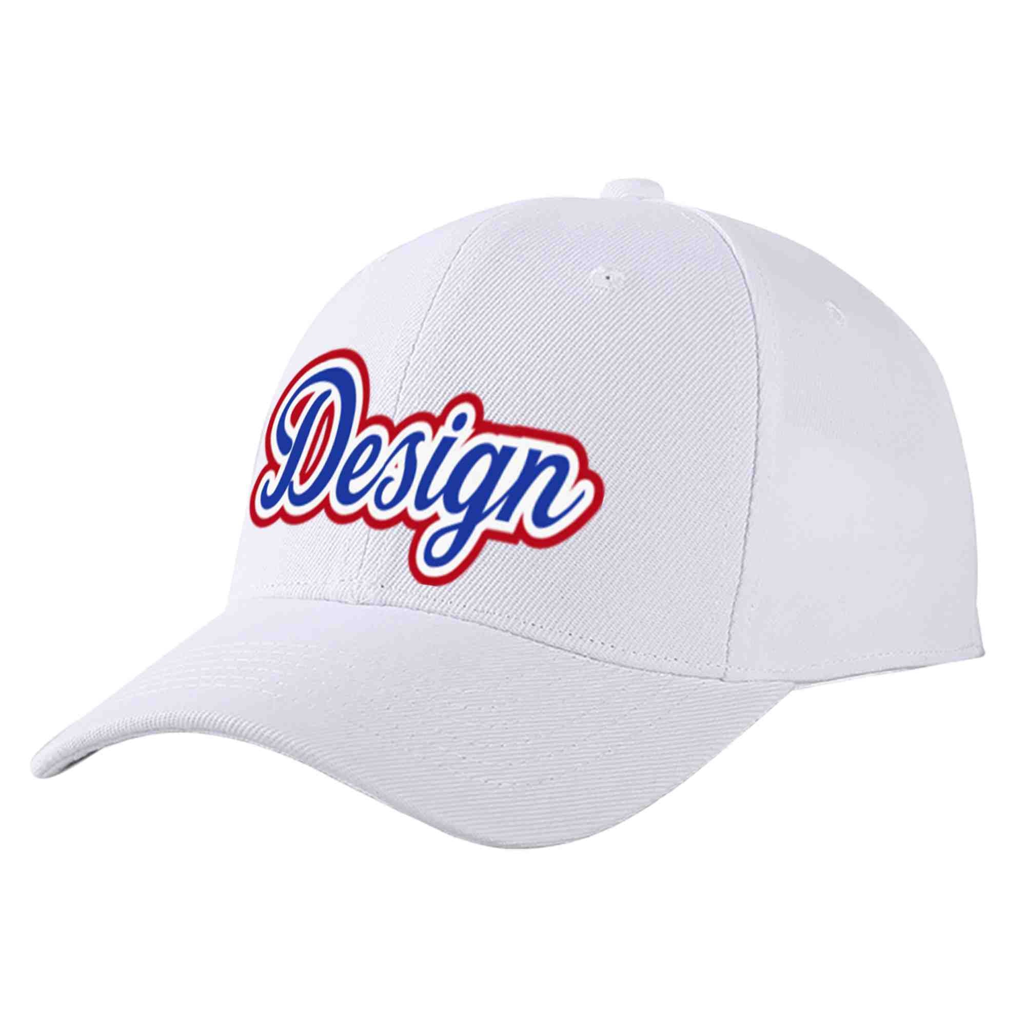 Custom White Royal-White Curved Eaves Sport Design Baseball Cap