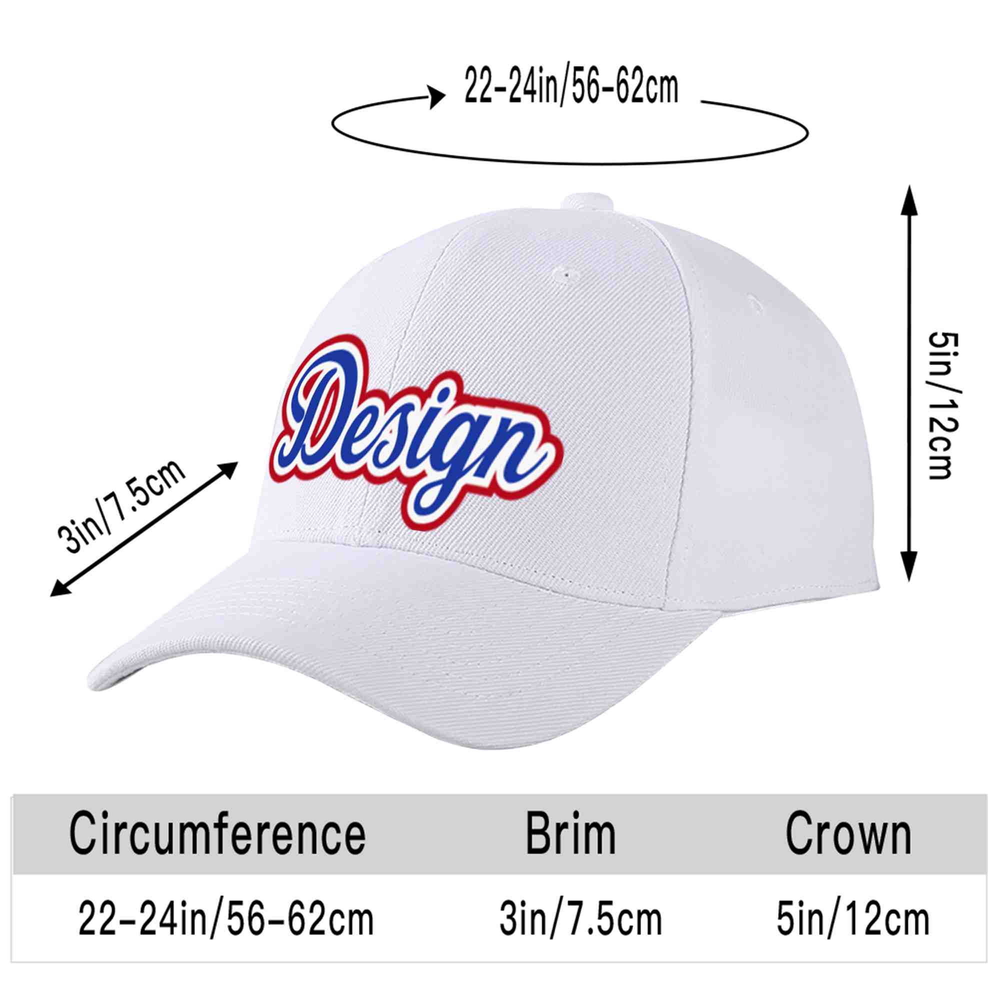 Custom White Royal-White Curved Eaves Sport Design Baseball Cap