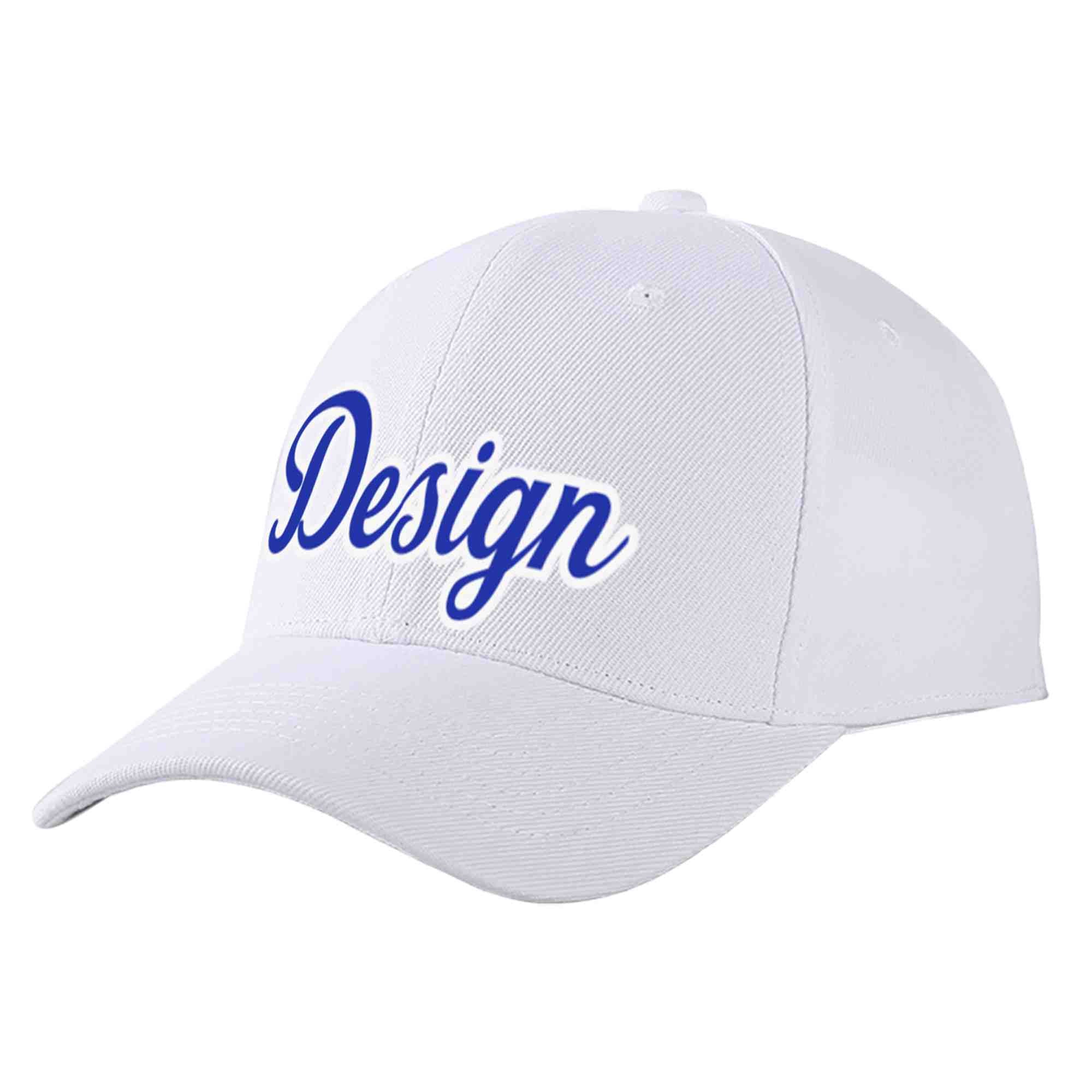 Custom White Royal-White Curved Eaves Sport Design Baseball Cap