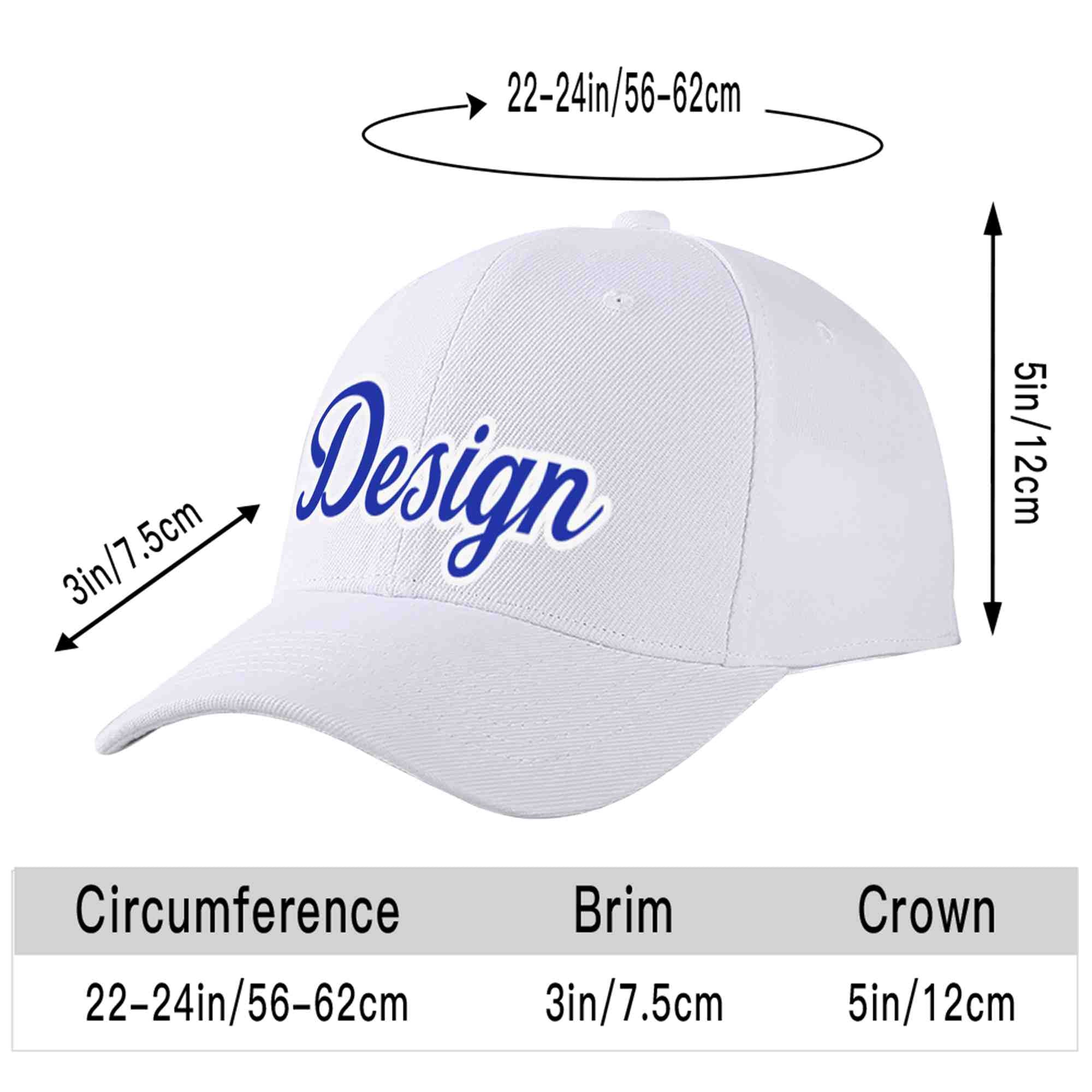 Custom White Royal-White Curved Eaves Sport Design Baseball Cap