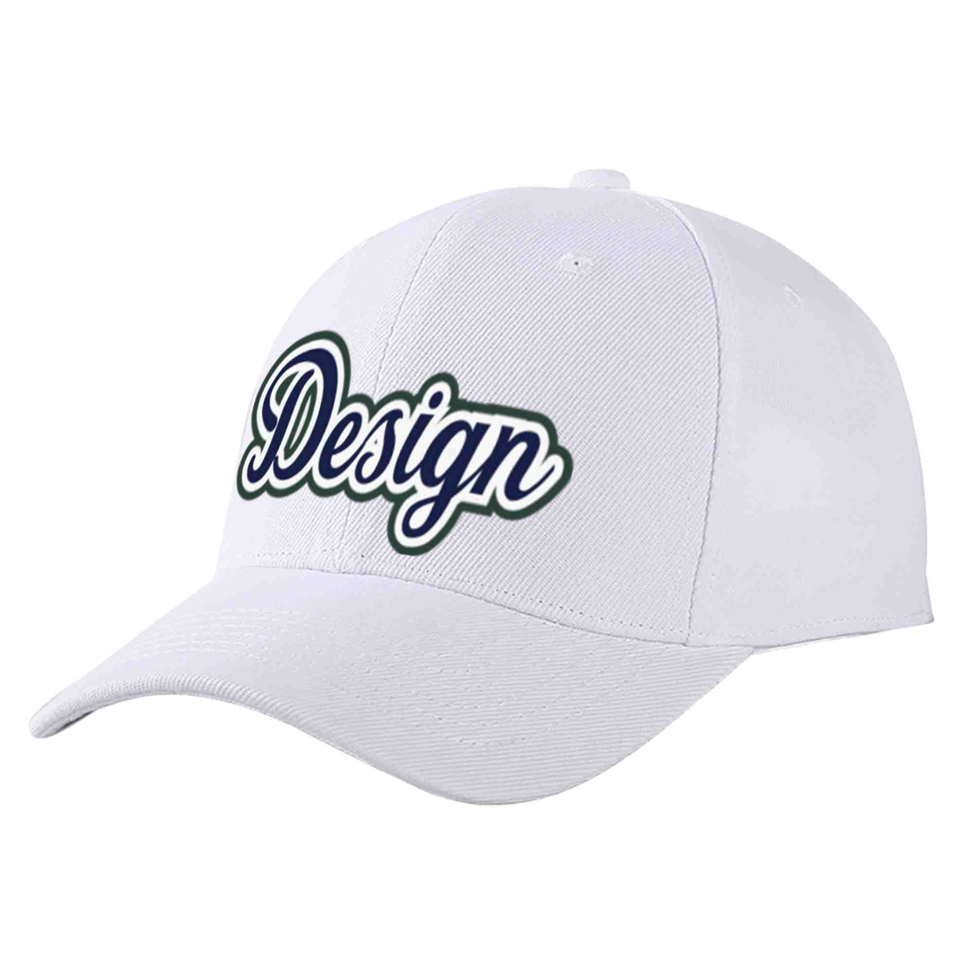 Custom White Navy-White Curved Eaves Sport Design Baseball Cap