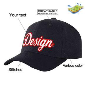 Custom Black White-Red Curved Eaves Sport Design Baseball Cap