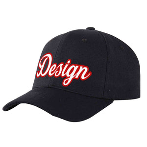 Custom Black White-Red Curved Eaves Sport Design Baseball Cap