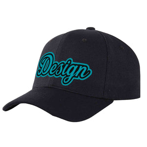 Custom Black Aqua-Black Curved Eaves Sport Design Baseball Cap