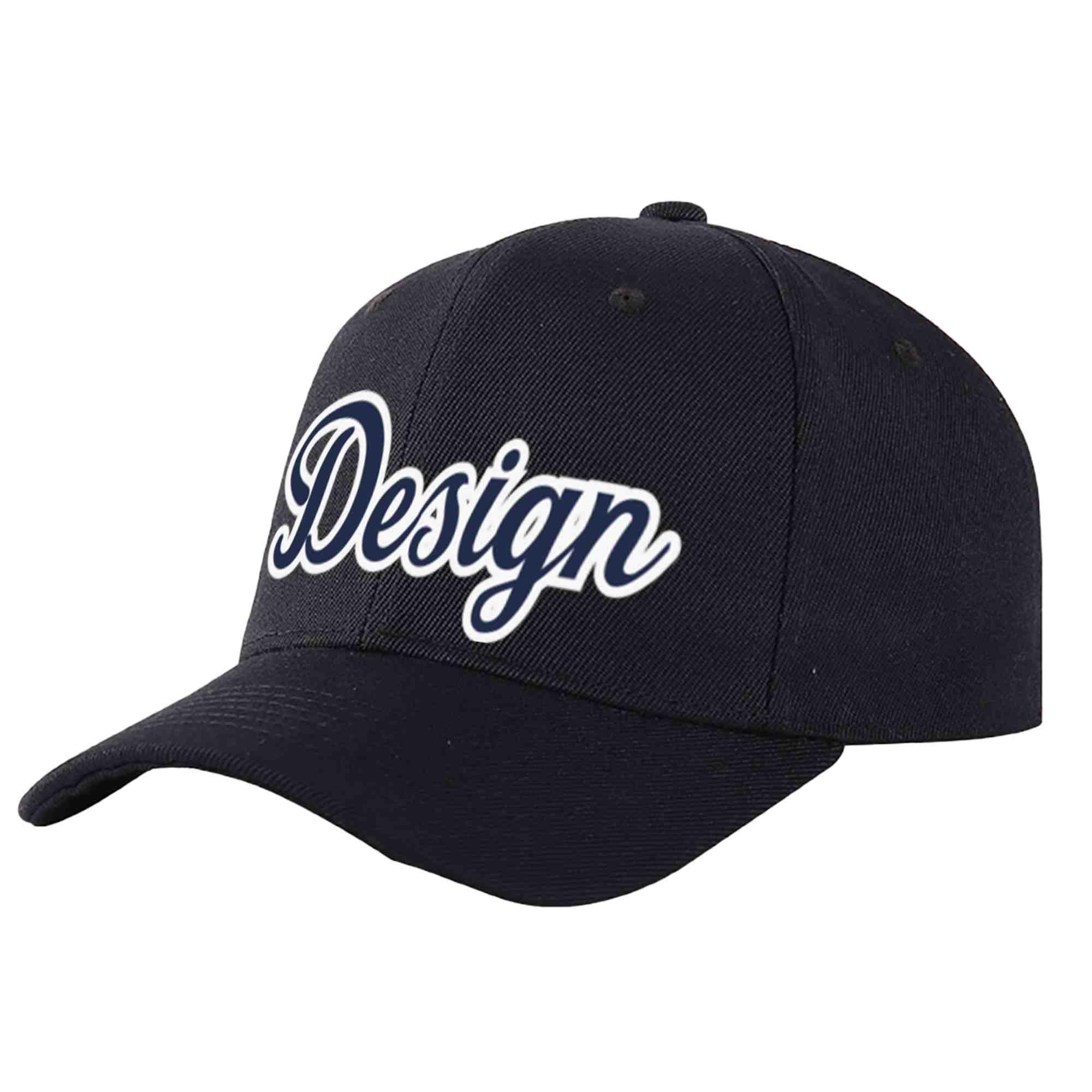 Custom Black Navy-White Curved Eaves Sport Design Baseball Cap