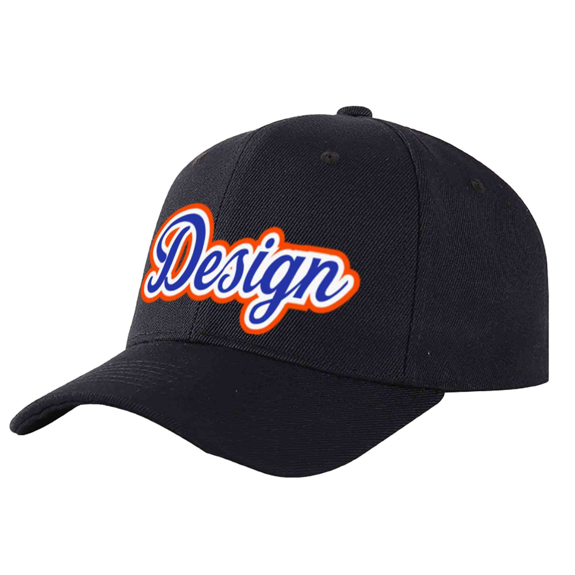 Custom Black Royal-White Curved Eaves Sport Design Baseball Cap