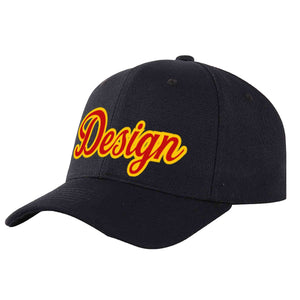 Casquette de baseball de conception de sport incurvée noire rouge-jaune personnalisée