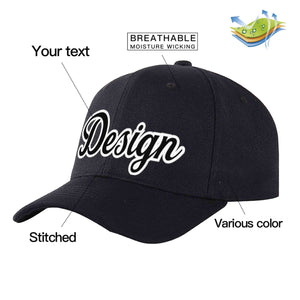 Custom Black Black-White Curved Eaves Sport Design Baseball Cap