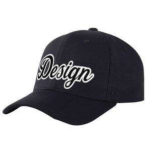 Custom Black Black-White Curved Eaves Sport Design Baseball Cap