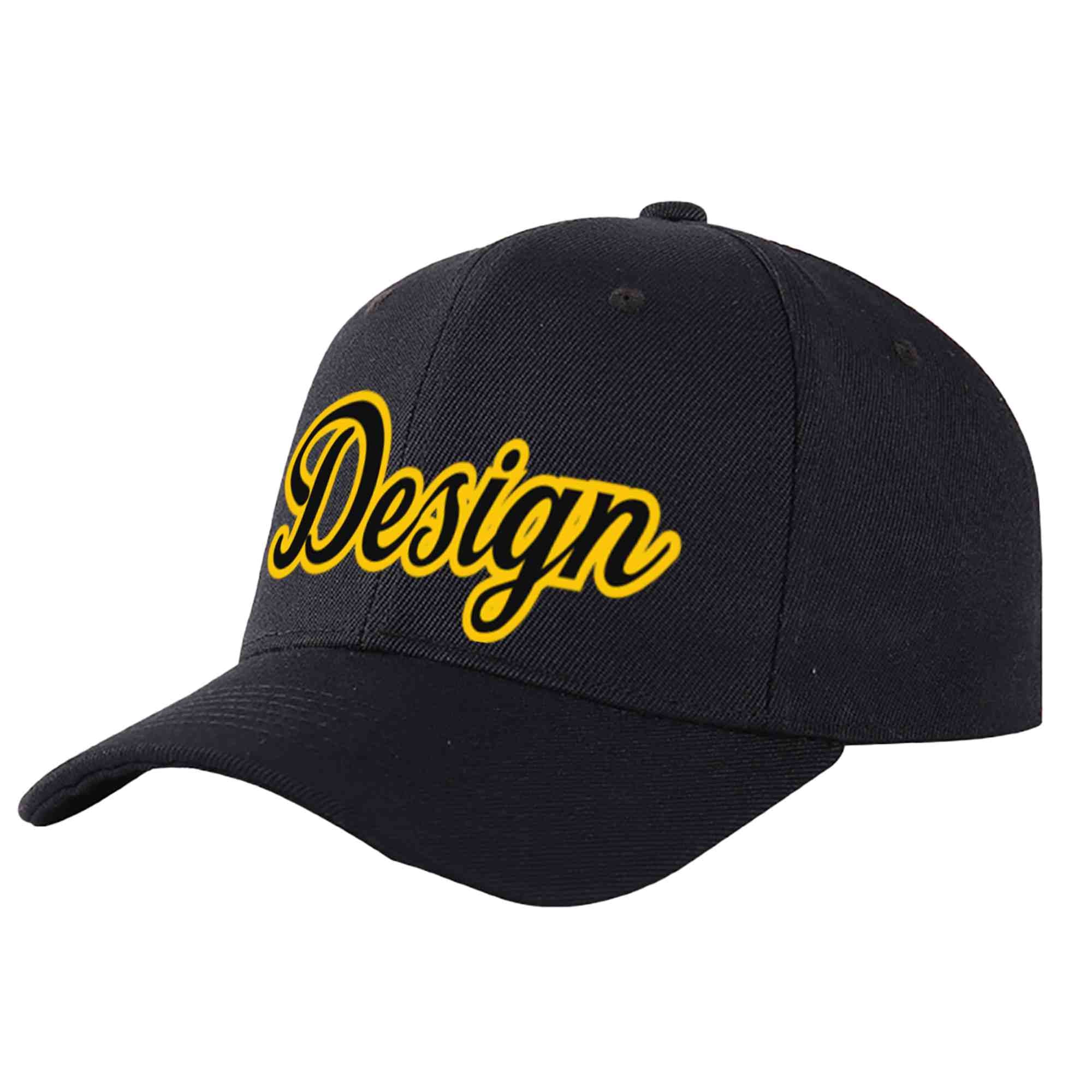 Custom Black Black-Gold Curved Eaves Sport Design Baseball Cap