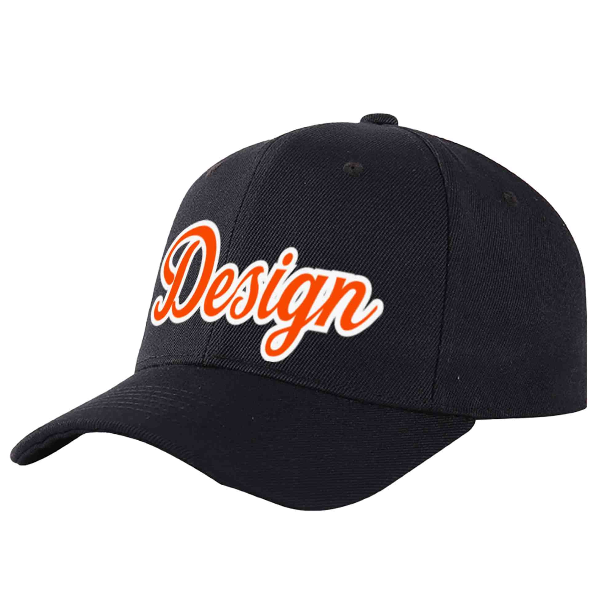 Custom Black Orange-White Curved Eaves Sport Design Baseball Cap