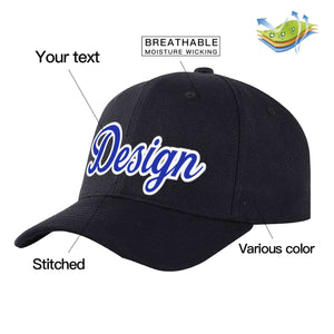 Casquette de baseball personnalisée noire Royal-White Curved Eaves Sport Design