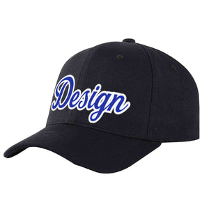 Casquette de baseball personnalisée noire Royal-White Curved Eaves Sport Design