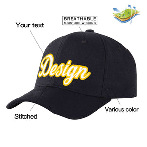 Custom Black White-Gold Curved Eaves Sport Design Baseball Cap