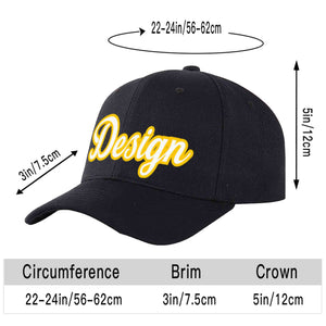 Custom Black White-Gold Curved Eaves Sport Design Baseball Cap