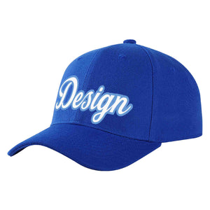 Casquette de baseball personnalisée Royal White-Light Blue Curved Eaves Sport Design