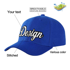 Casquette de baseball personnalisée Royal White-Black Curved Eaves Sport Design