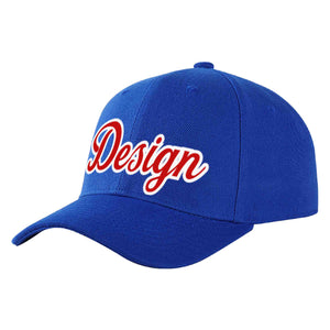 Casquette de baseball personnalisée Royal Red-White Curved Eaves Sport Design