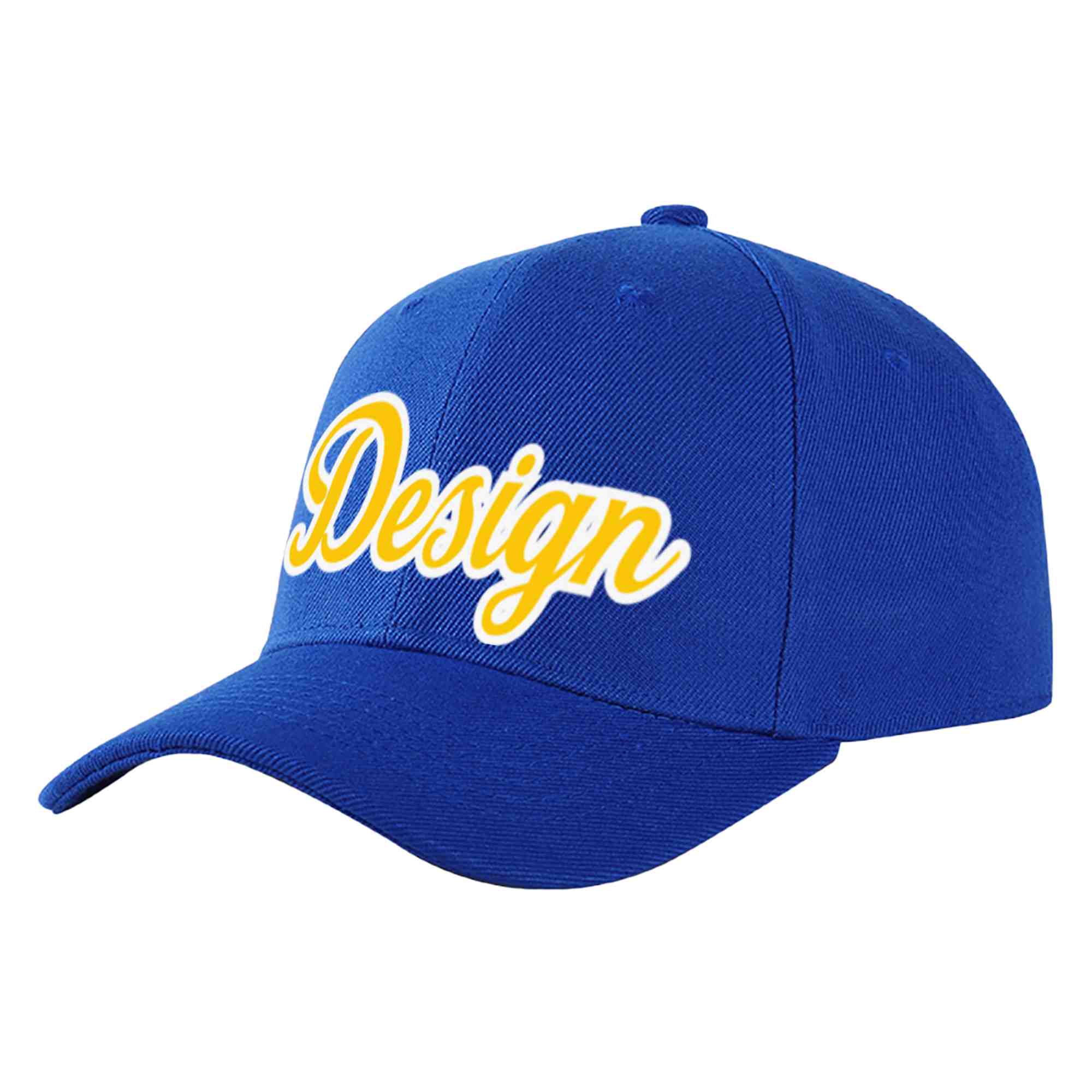 Custom Royal Yellow-White Curved Eaves Sport Design Baseball Cap