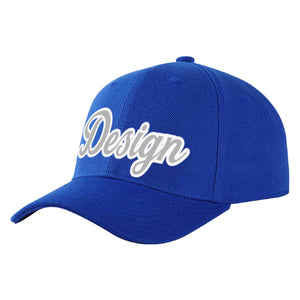 Custom Royal Gray-White Curved Eaves Sport Design Baseball Cap