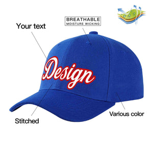 Casquette de baseball personnalisée Royal White-Red Curved Eaves Sport Design