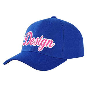 Casquette de baseball personnalisée Royal Pink-White Curved Eaves Sport Design