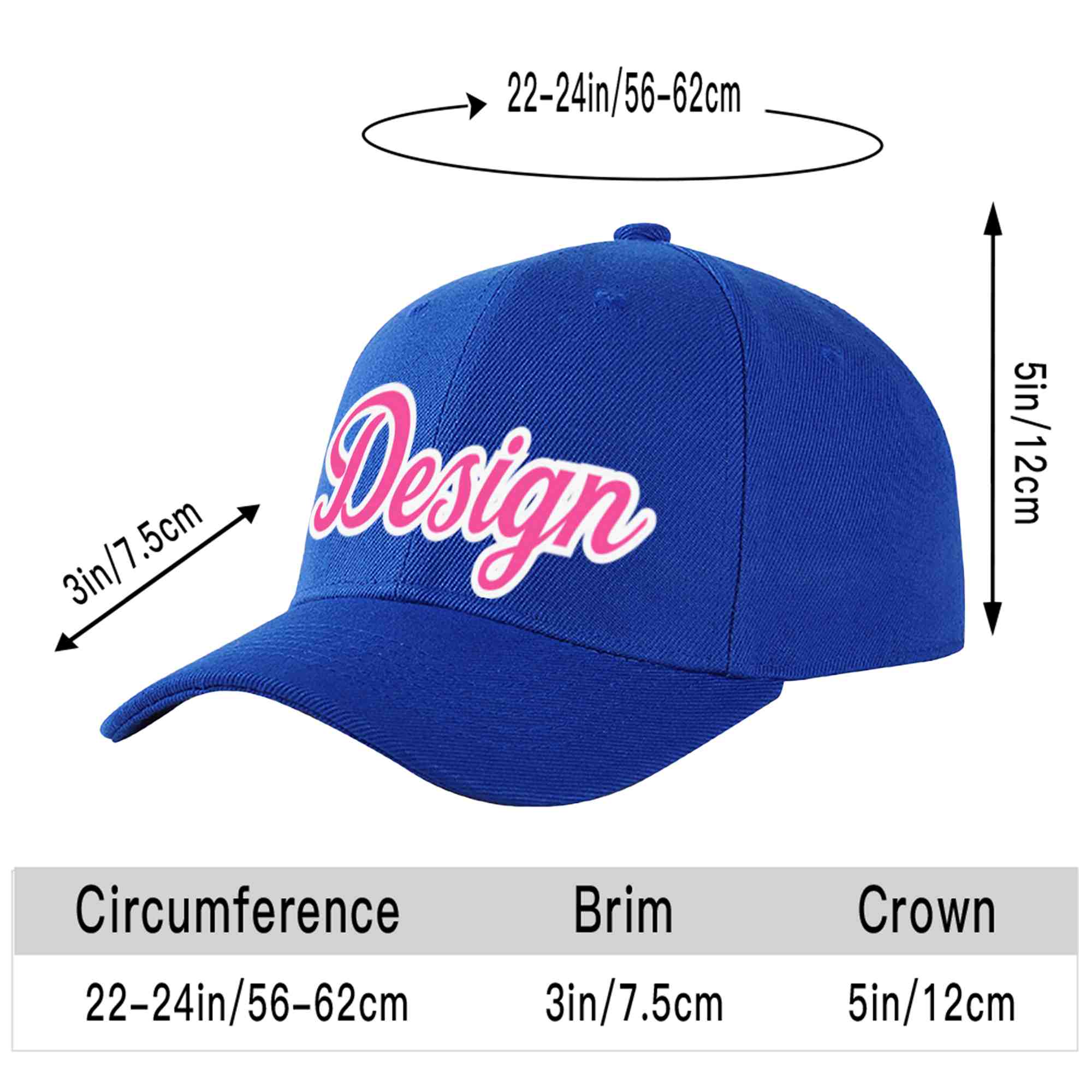 Casquette de baseball personnalisée Royal Pink-White Curved Eaves Sport Design