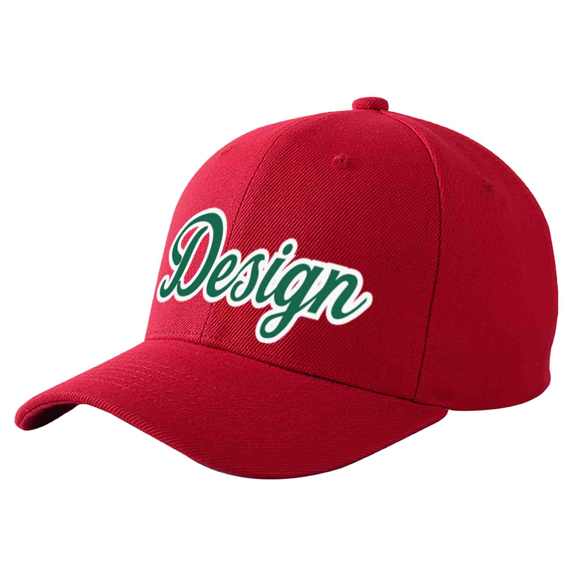 Custom Red Kelly Green-White Curved Eaves Sport Design Baseball Cap