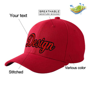 Custom Red Red-Black Curved Eaves Sport Design Baseball Cap