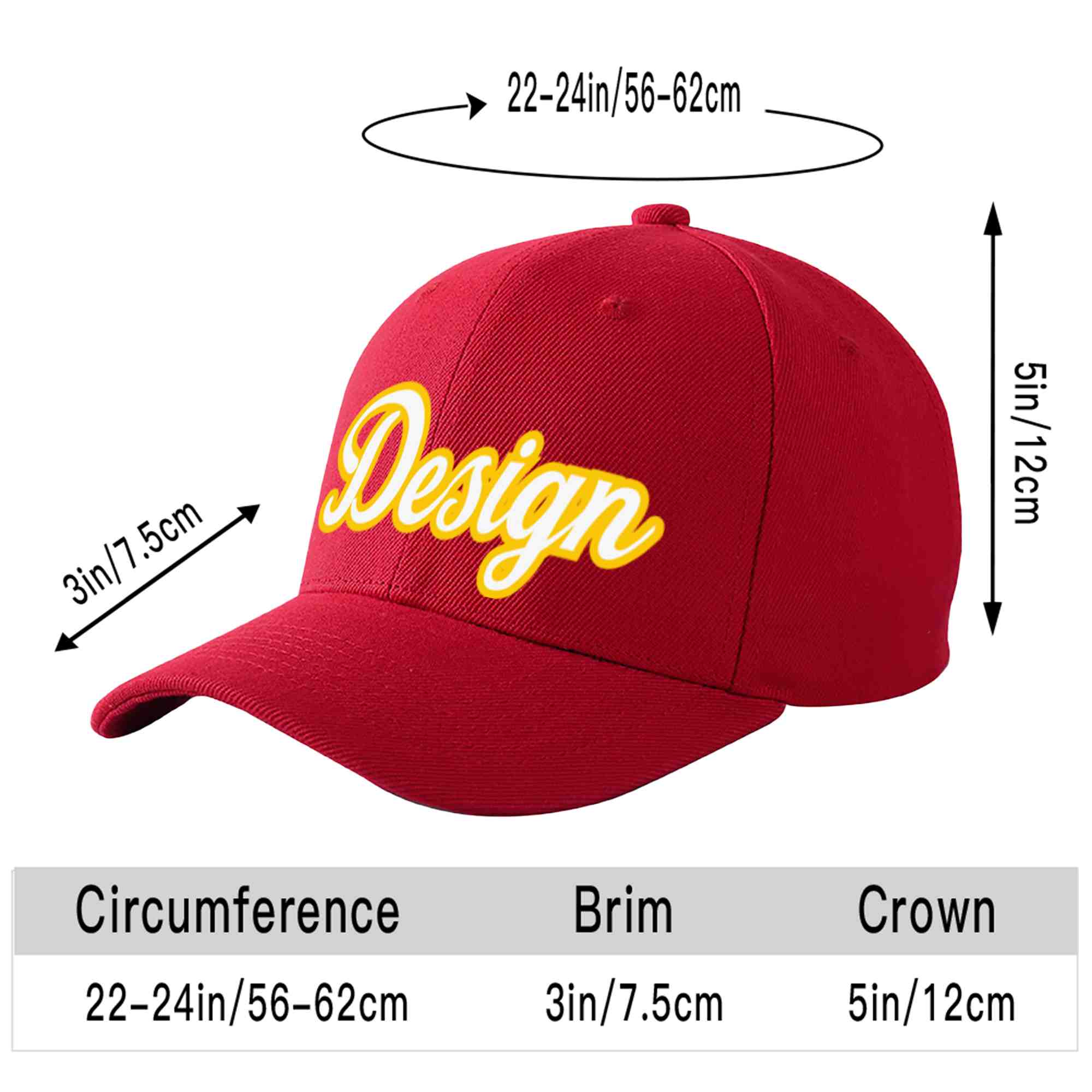 Casquette de baseball courbée personnalisée rouge blanc-or avec avant-toit et design sportif