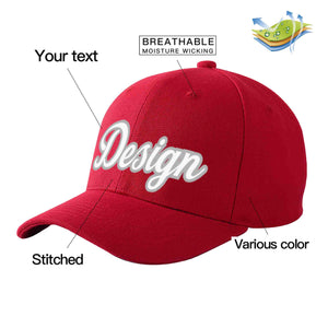 Custom Red White-Gray Curved Eaves Sport Design Baseball Cap