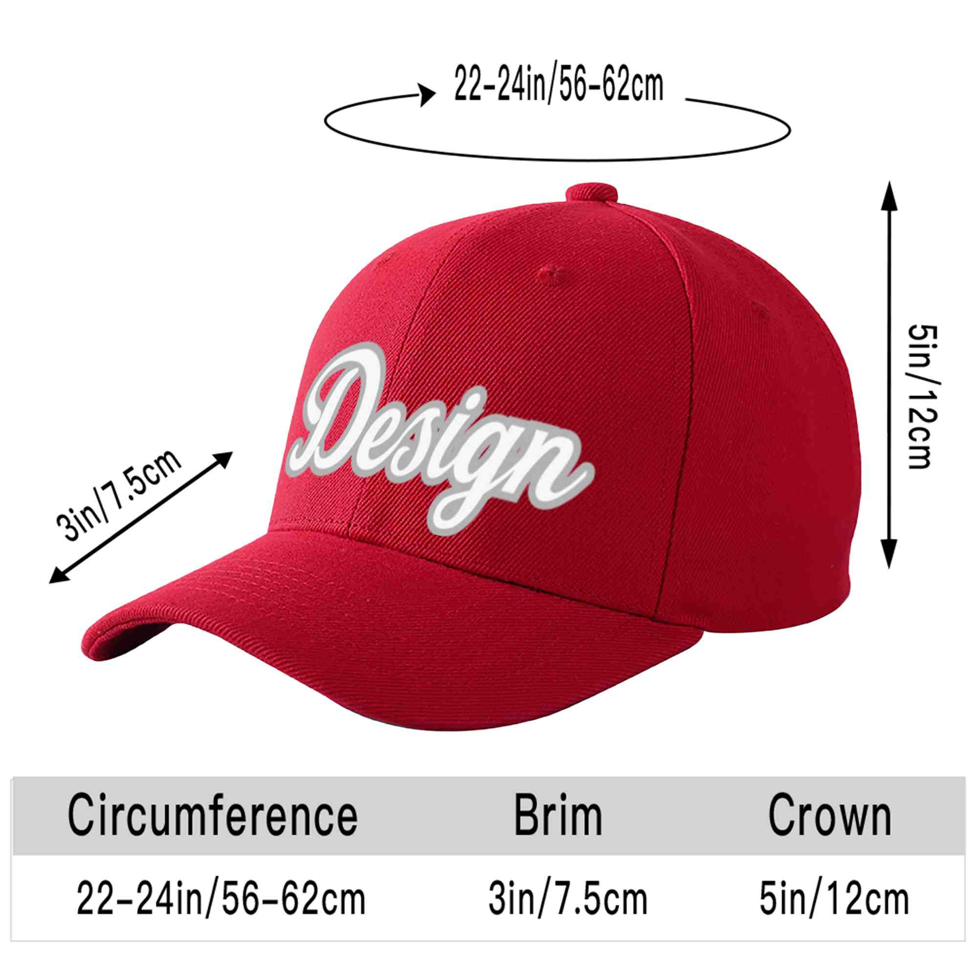 Custom Red White-Gray Curved Eaves Sport Design Baseball Cap